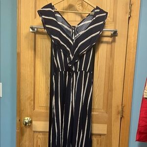 NWT Navy and White Striped Backless Jumpsuit Sz S